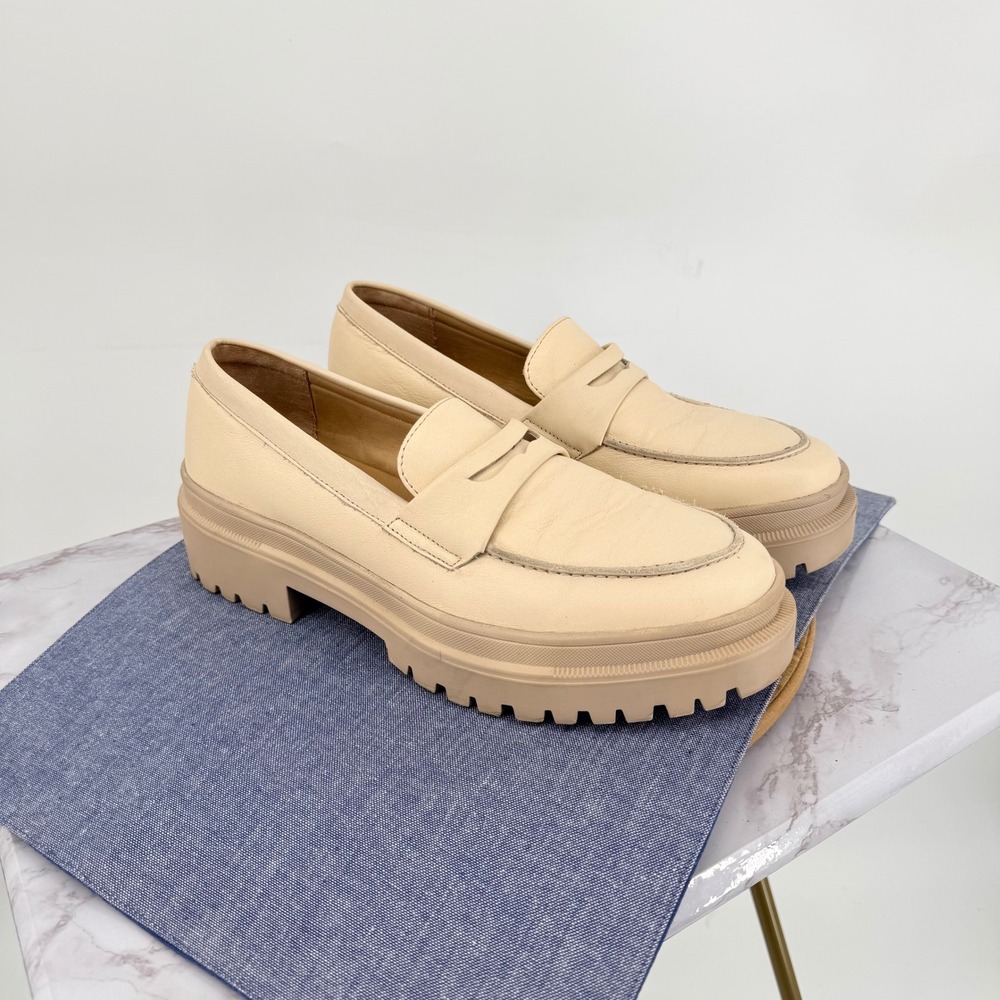 Patina Zoe Portland Leather Co Chunky Loafers Women 11 Lug Sole Bone White